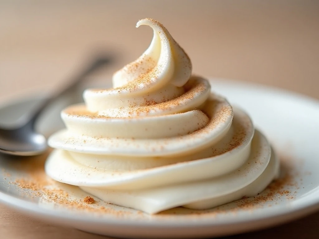 Close-up of fluffy cinnamon whipped cream peaks