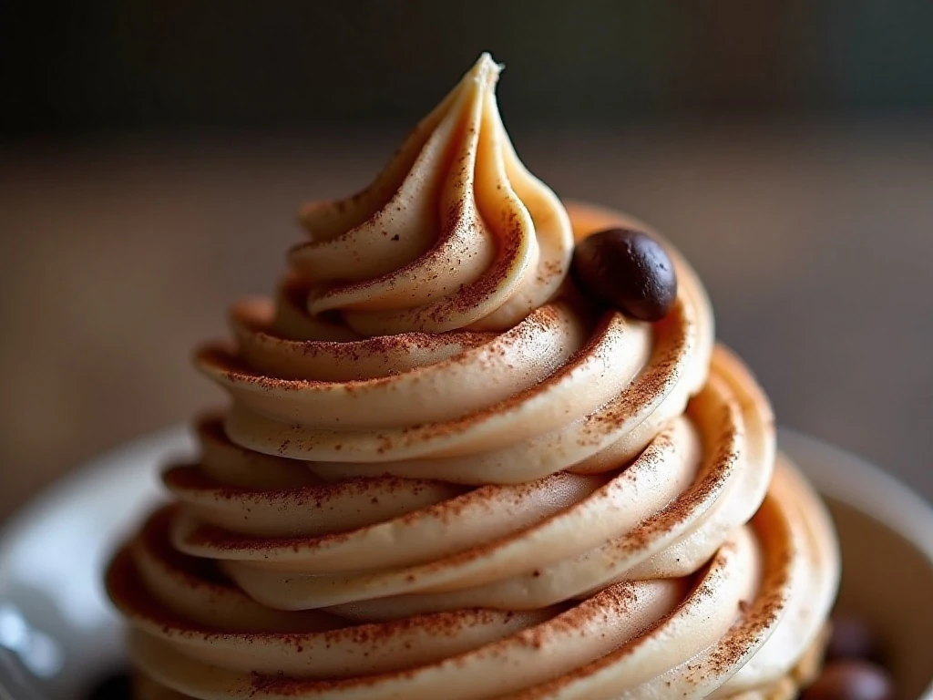 Mocha coffee whipped cream with cocoa garnish