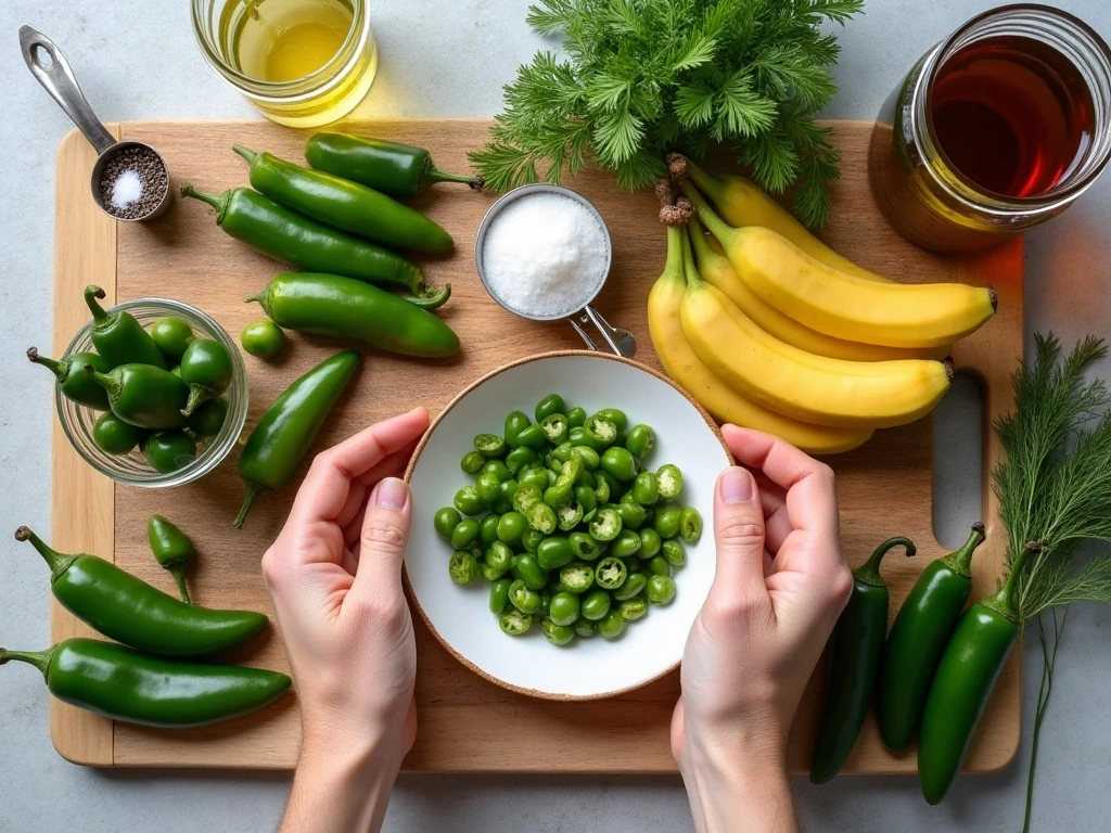 Ingredients for cold-packed pickled peppers