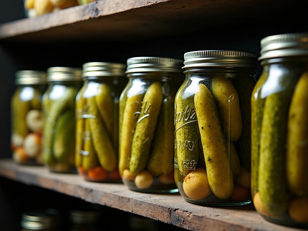 Sealed jars of homemade cold-pack pickles ready to cure