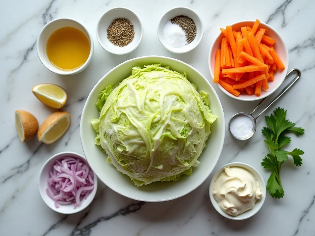 Fresh ingredients for homemade creamy coleslaw