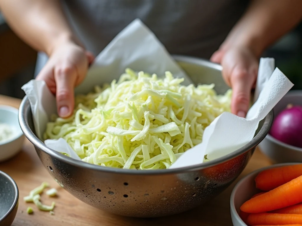 Preparing salted shredded cabbage for crisp coleslaw