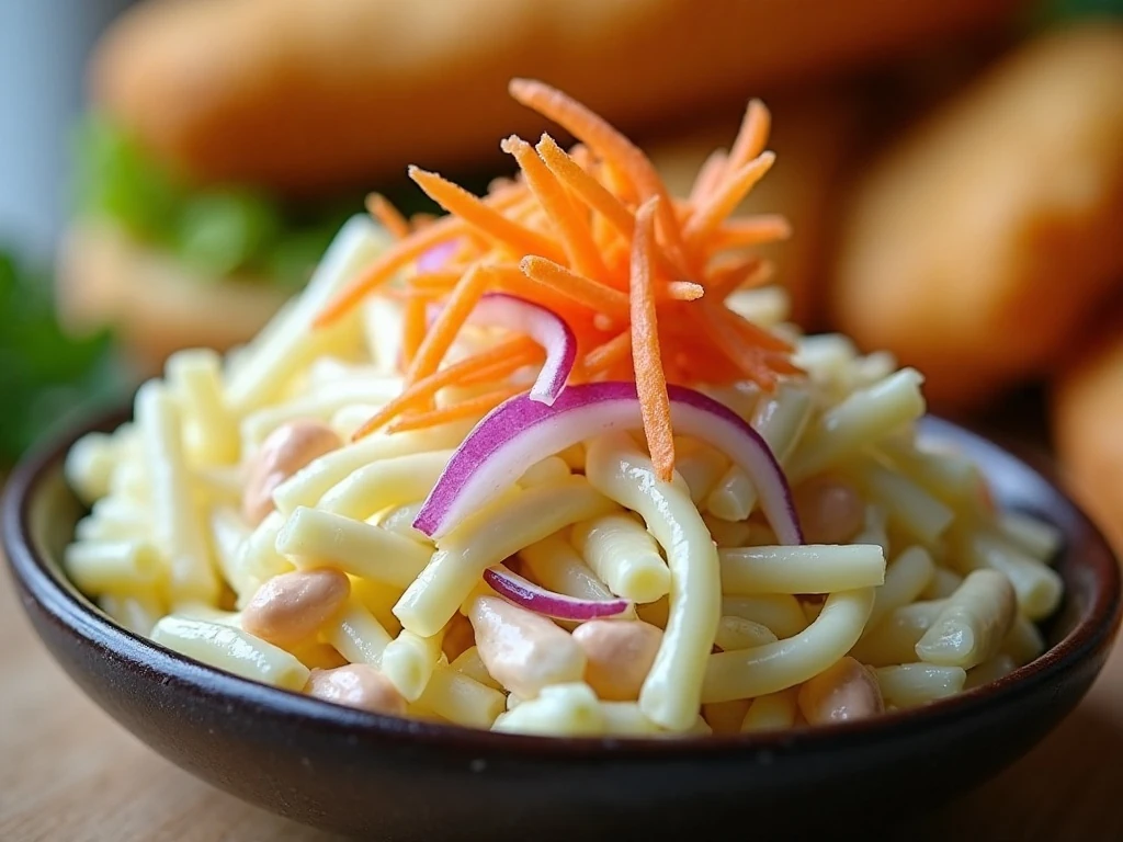 Creamy coleslaw served with a fried fish sandwich