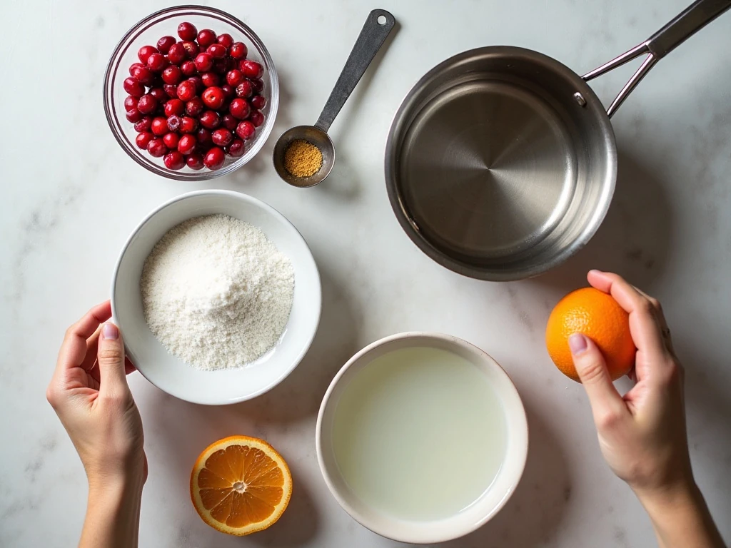 Ingredients for easy homemade cranberry sauce