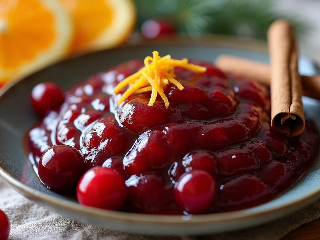 Cranberry sauce with orange zest and festive flavor garnishes
