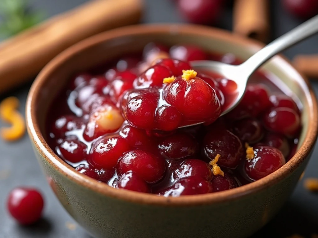 Close-up texture of cranberry apple sauce with orange zest