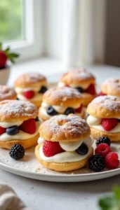 Homemade Cream Puffs with Berries and Vanilla Cream