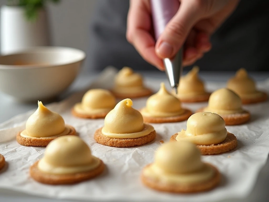Piped pâte à choux mounds ready for baking