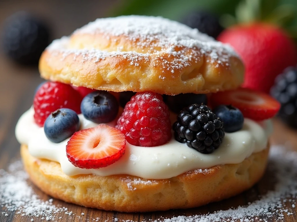 Fresh berries tucked into vanilla cream inside a crisp cream puff