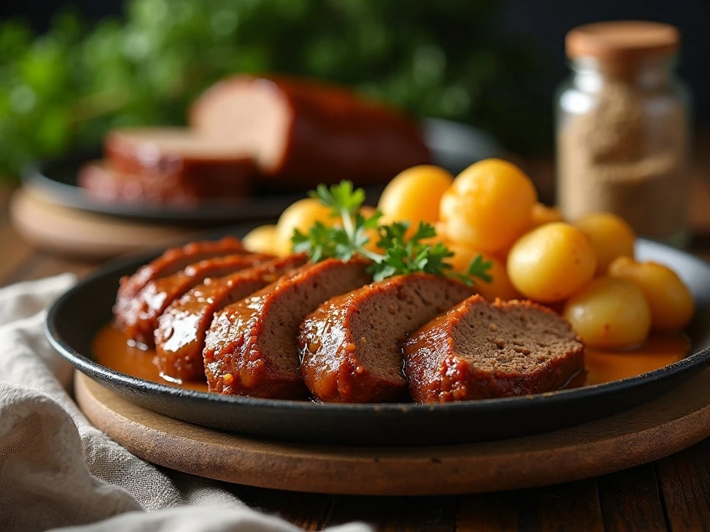 Savory meatloaf dinner seasoned with homemade onion soup mix