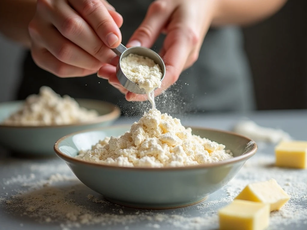 Cutting cold butter into flour for tender dumplings
