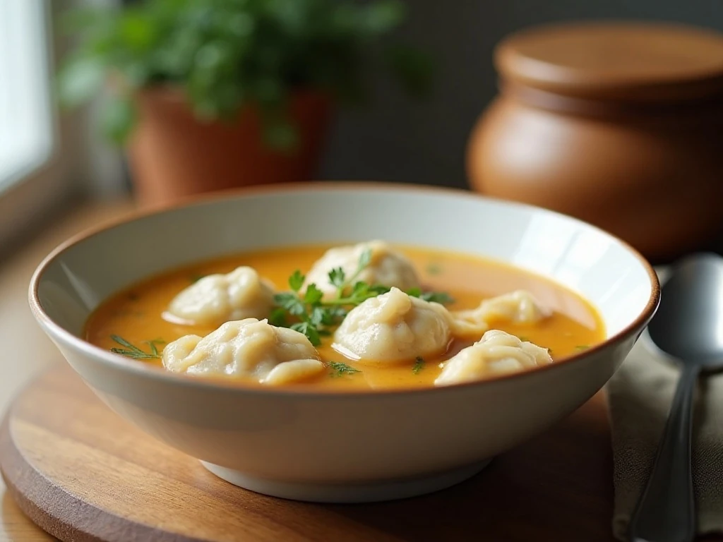 Leftover homemade dumplings stored with chicken soup