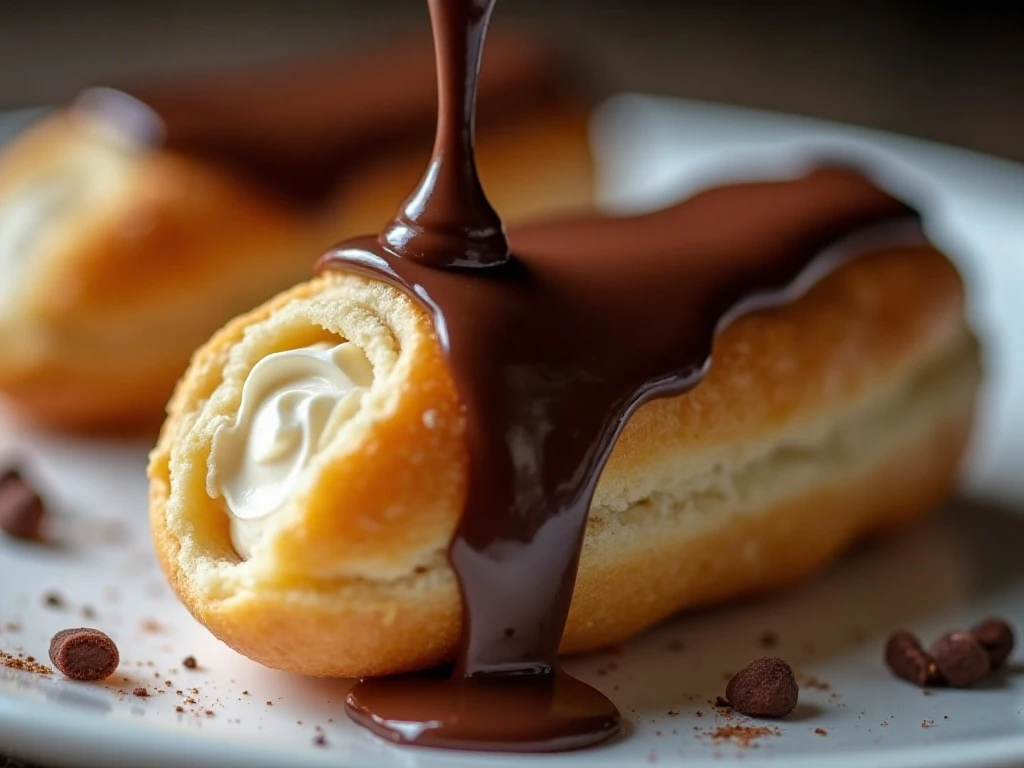 Chocolate-glazed éclair with creamy vanilla filling