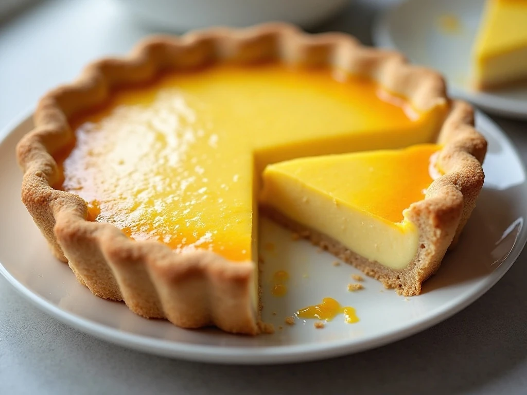 Cooled homemade egg custard pie ready for serving or refrigeration