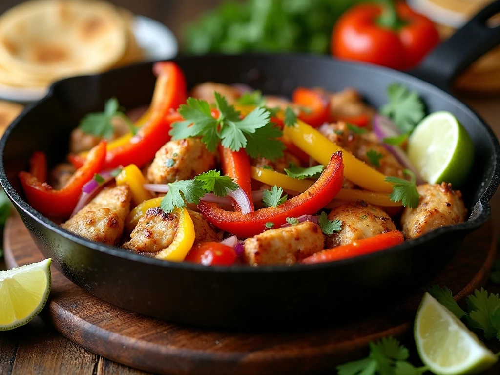 Skillet chicken fajitas seasoned with homemade fajita seasoning