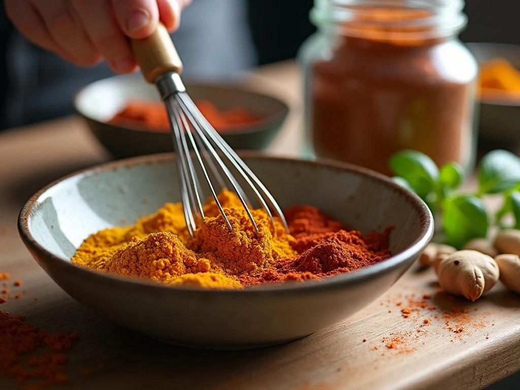 Mixing homemade fajita seasoning spices in a bowl