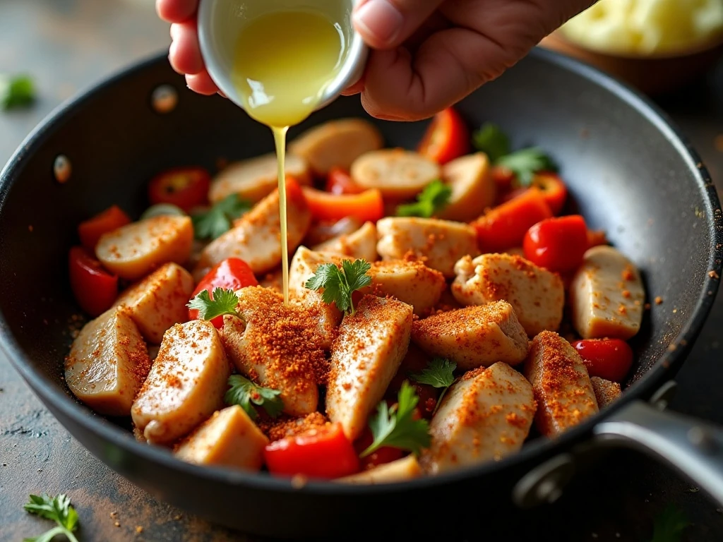 Chicken and vegetables coated with fajita seasoning