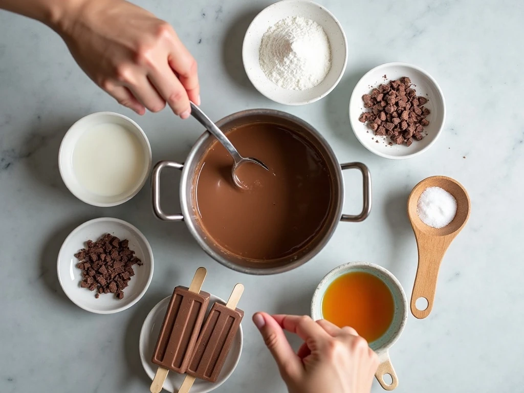 Ingredients for homemade creamy fudgesicles