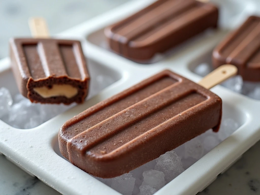 Frozen fudgesicles ready to unmold and serve