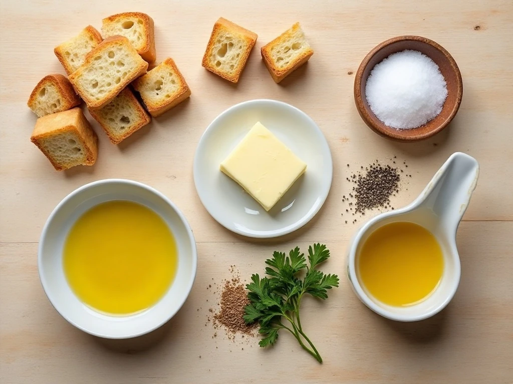 Ingredients for easy homemade garlic croutons