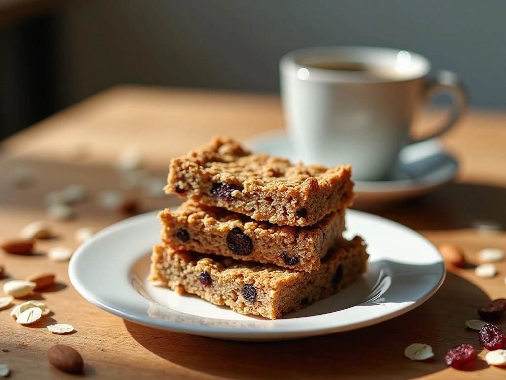 Stack of homemade granola bars ready for a busy morning snack