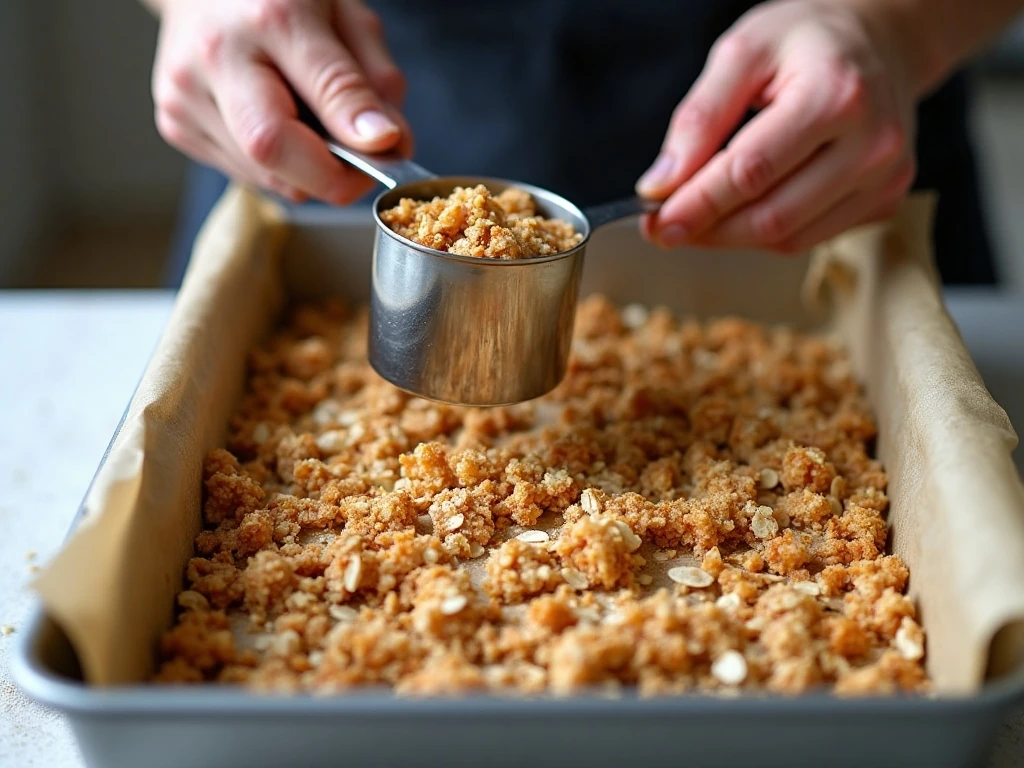 Granola mixture compressed firmly to help bars hold together