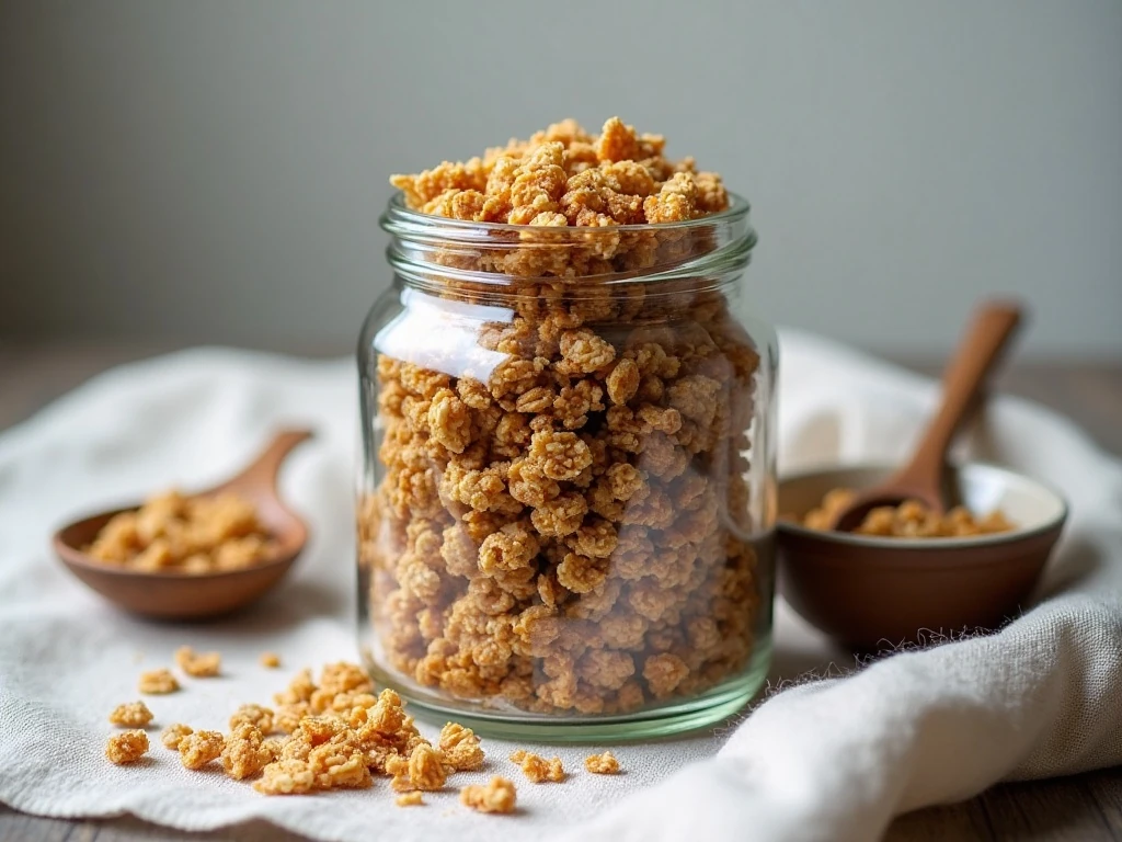 Homemade granola stored in an airtight glass jar