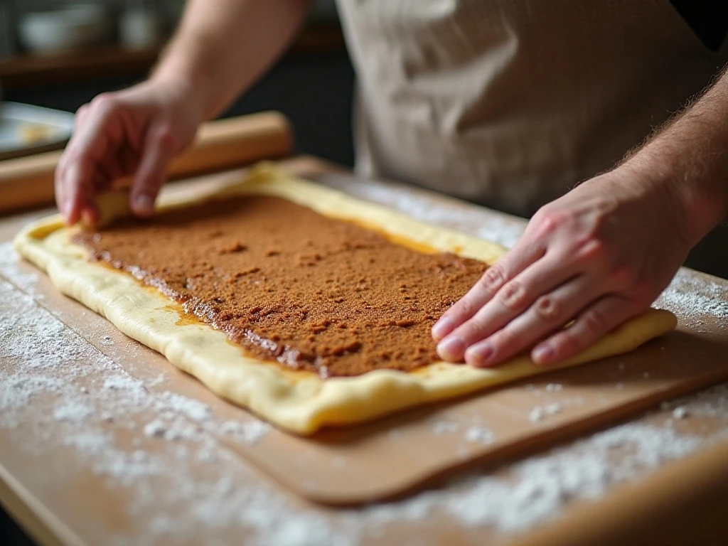 Rolling honey bun dough with cinnamon brown sugar filling
