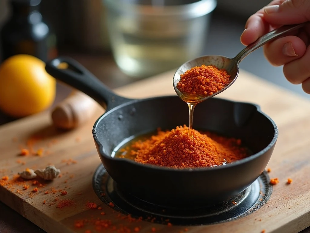 Honey and red-pepper flakes gently infusing in a saucepan