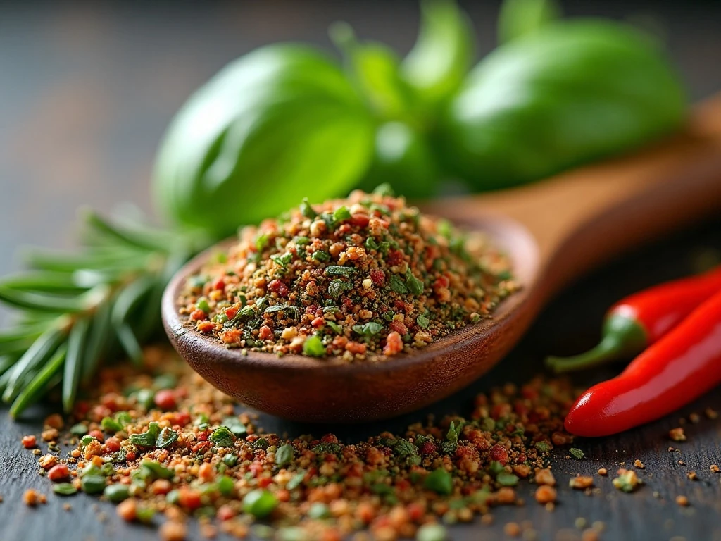 Close-up of aromatic homemade Italian seasoning herbs