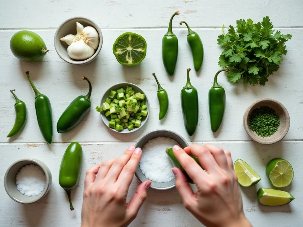 Ingredients for easy homemade jalapeño salsa