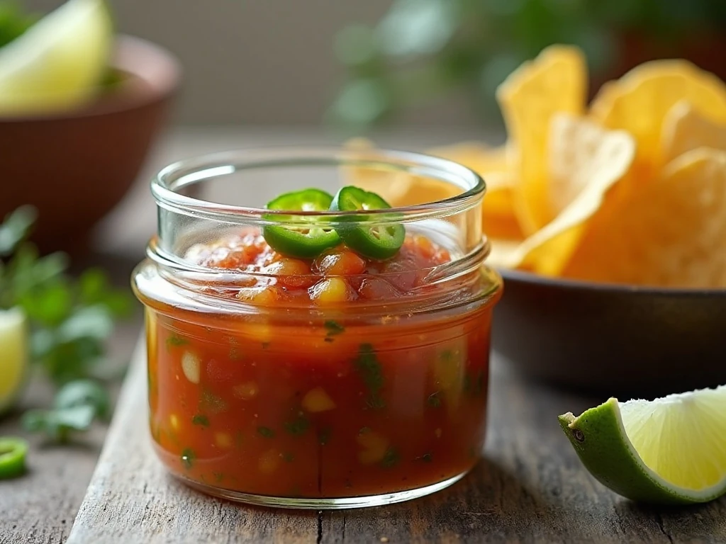 Homemade jalapeño salsa ready to serve or refrigerate