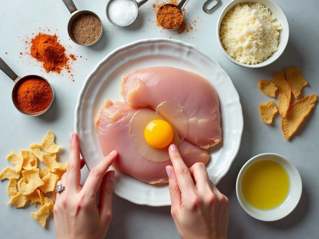 Ingredients for keto chicken nuggets with pork rinds and Parmesan