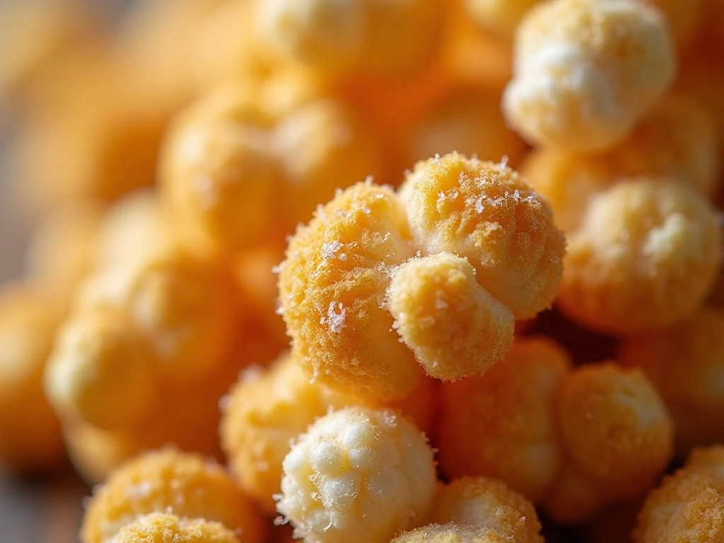 Close-up of the sweet and salty kettle corn coating