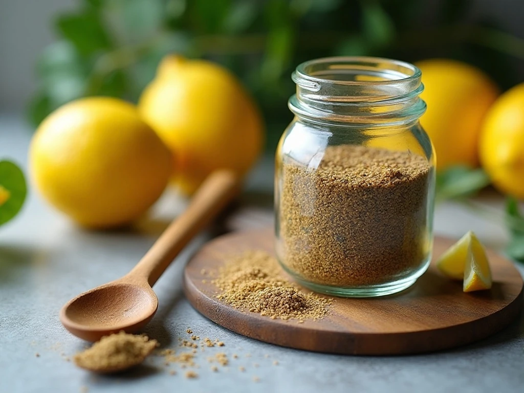 Jar of homemade lemon pepper seasoning ready for storage