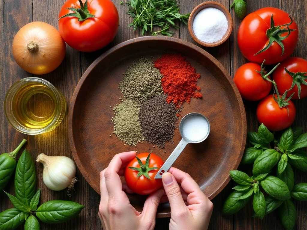 Ingredients for homemade marinara sauce arranged on a kitchen surface
