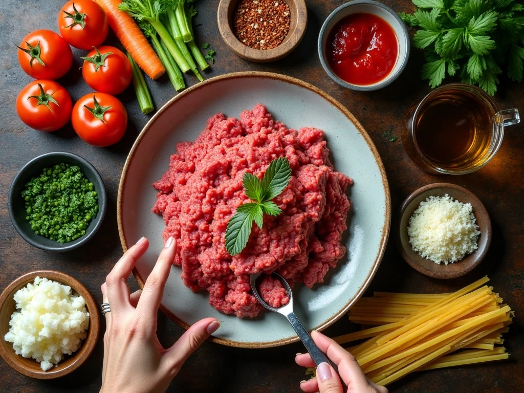 Ingredients for homemade ground beef meat sauce