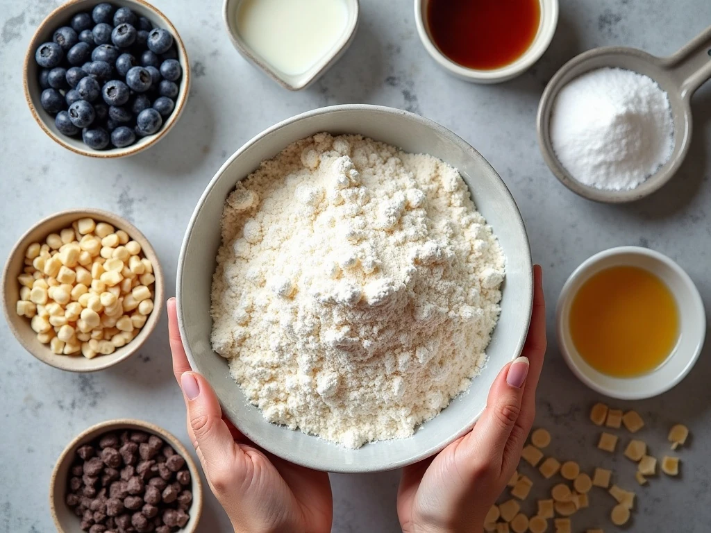 Ingredients for basic homemade muffins