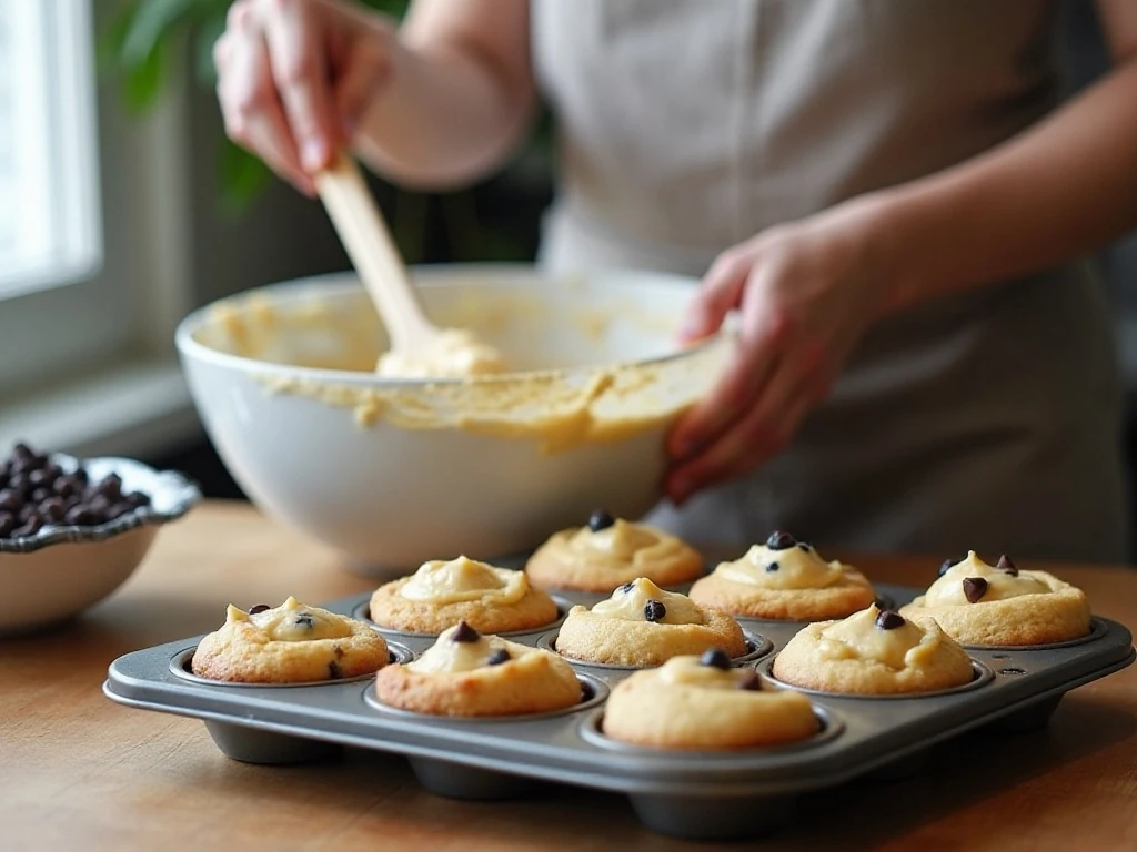 Gently mixing homemade muffin batter