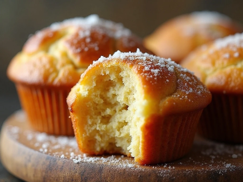 Golden coarse-sugar-topped muffin with tender crumb