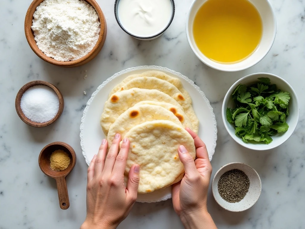 Ingredients for soft homemade naan dough