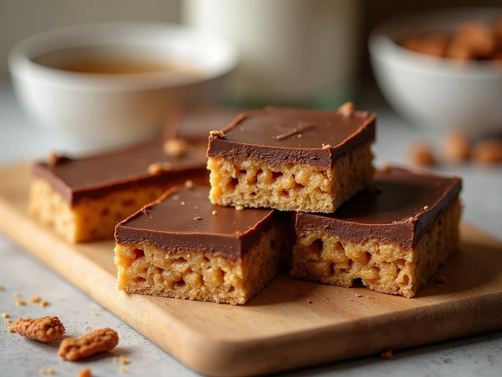 Homemade Oh Henry bars arranged on a dessert board