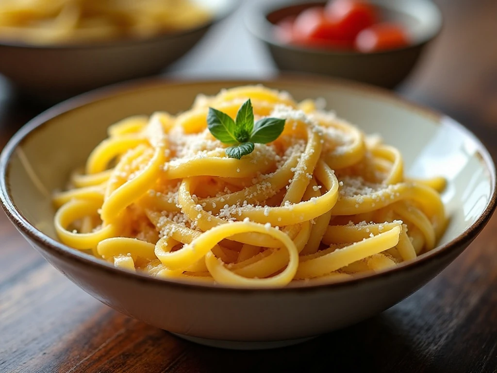 Homemade fresh egg pasta served with butter and Parmesan