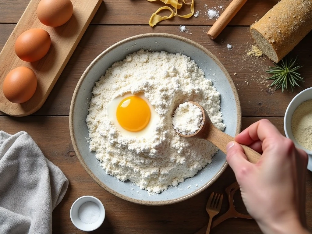 Ingredients for authentic homemade egg pasta