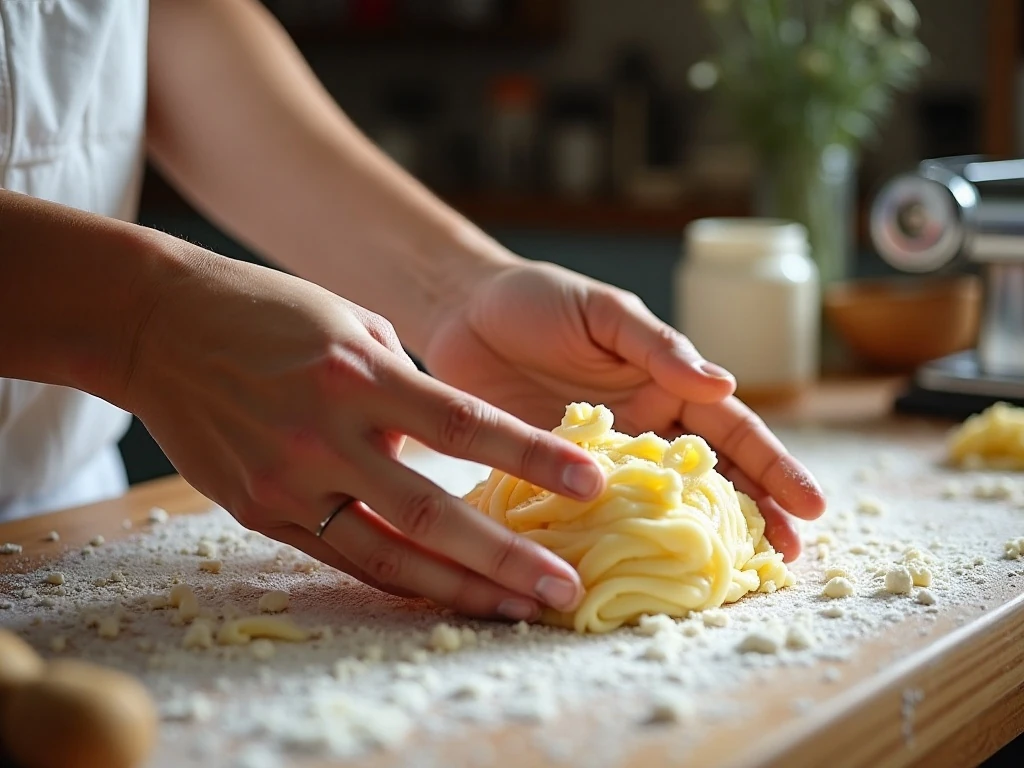 Kneading homemade pasta dough by hand