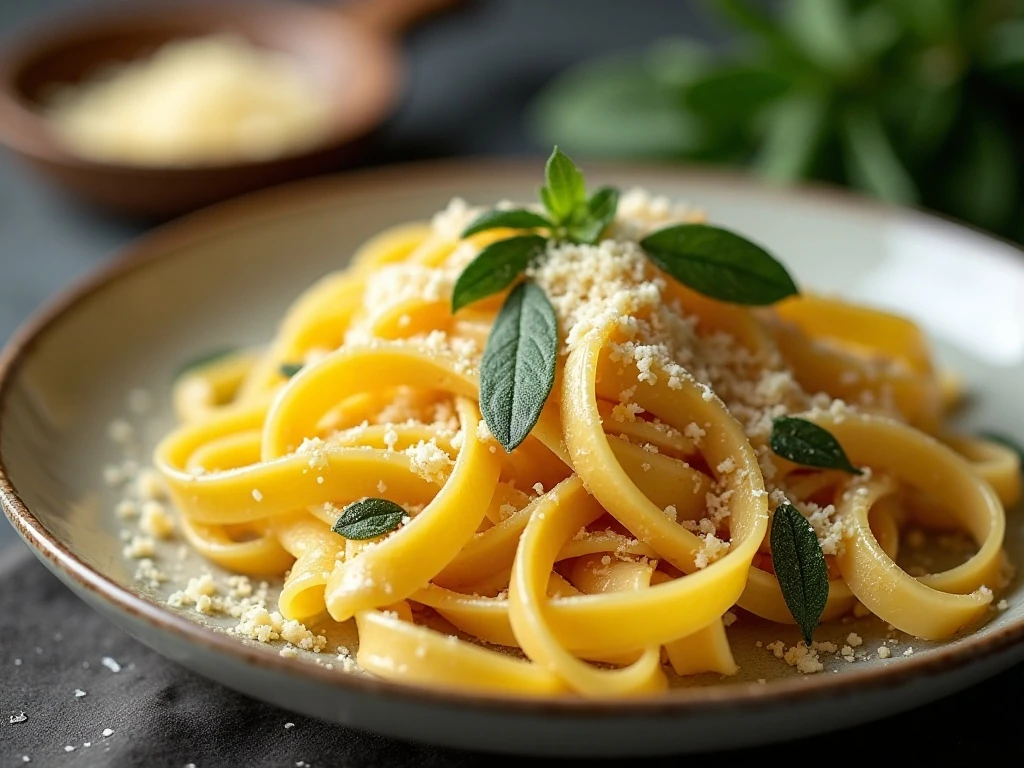 Fresh tagliatelle with brown butter sage and Parmesan