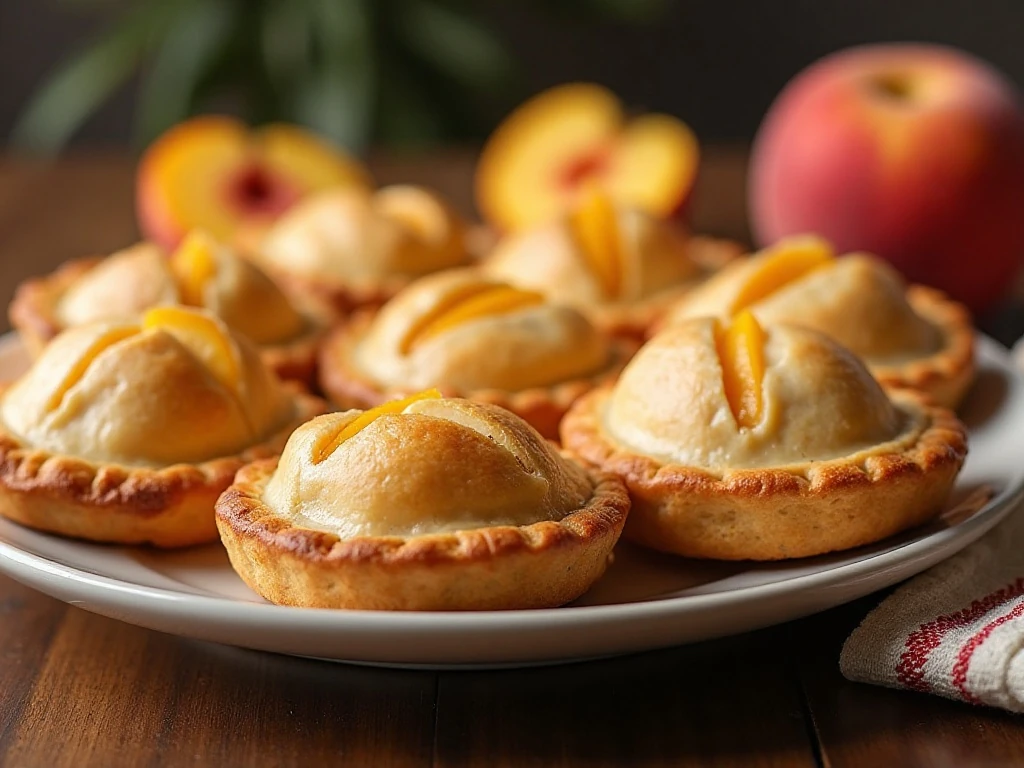 Golden homemade peach hand pies arranged on a serving platter