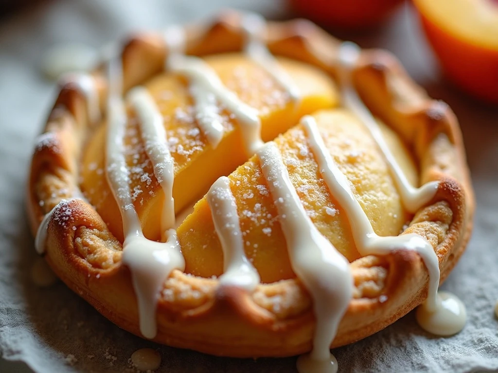 Glazed peach hand pie with sparkling sugar