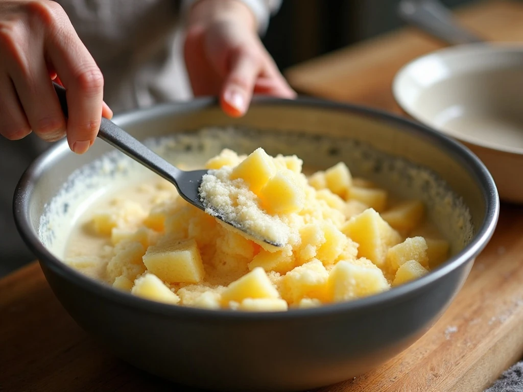 Gently mixing pineapple angel food cake batter