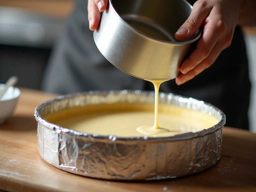 Foil-wrapped springform pan prepared for a pumpkin cheesecake water bath